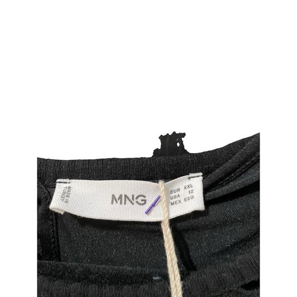 NWT Mango Black Long Sleeves Mesh Cotton Mini Dress Size 12 - Picture 5 of 7